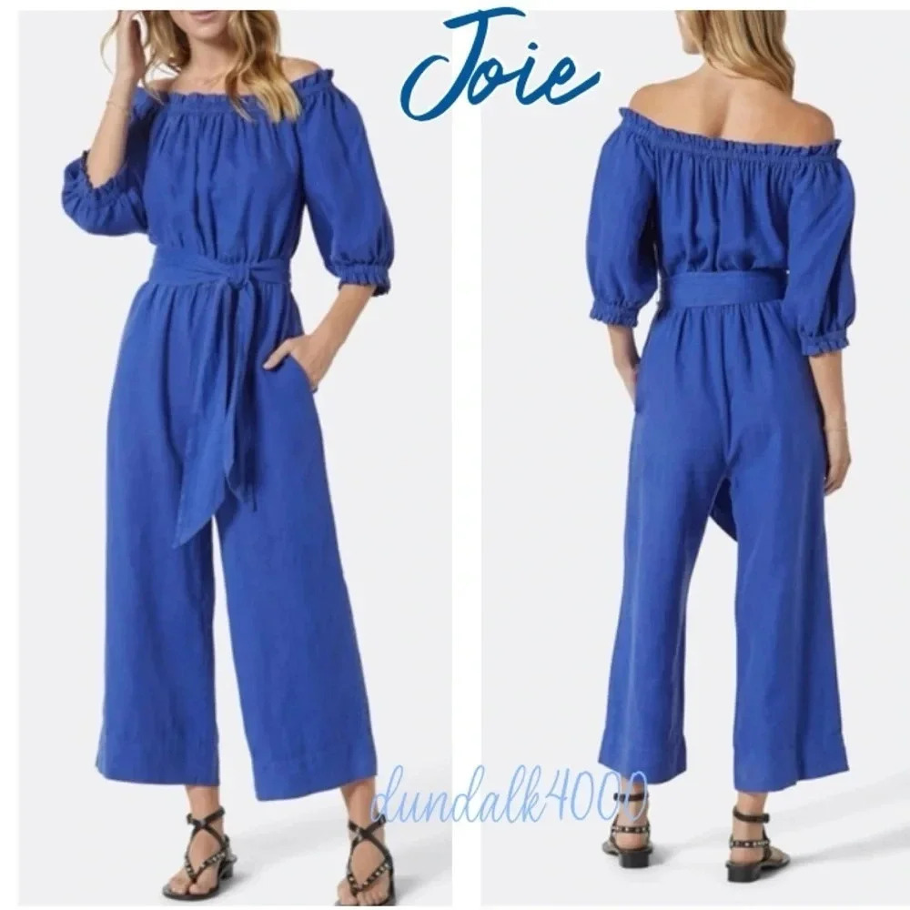 JOIE Josepha cropped linen wide-leg jumpsuit Clematis Blue M